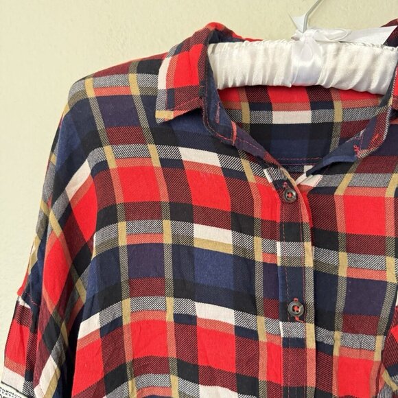 UMGEE Red Plaid Hysteric Patches Lightweight Blouse Womens OVERSIZED Small - Picture 3 of 12